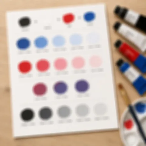 Bonus #1: a printable 4-color mixing chart of blended swatches beside the black, white, red, and blue paint tubes