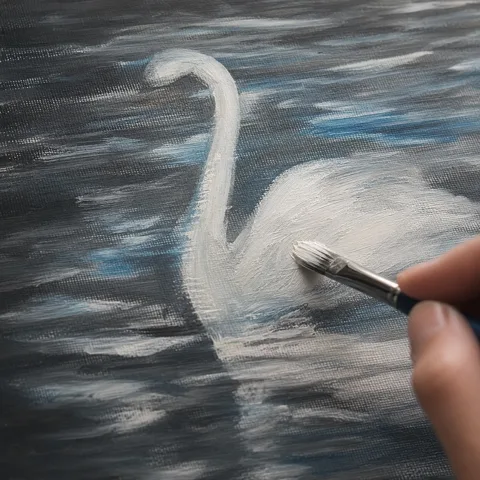 Module 2: a brush mapping in the shape of the white swan's neck and body on the canvas