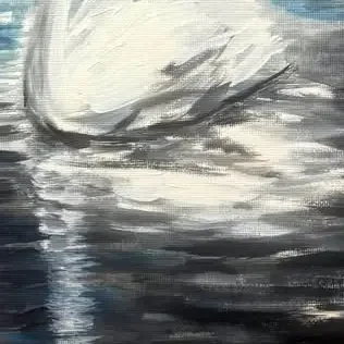 Module 4: a close-up of the shimmering, reflective water texture painted beneath the white swan