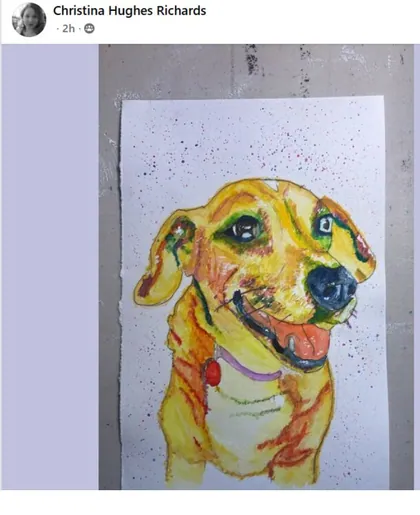 Student rainbow watercolor dog portrait