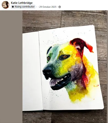 Student rainbow watercolor dog portrait