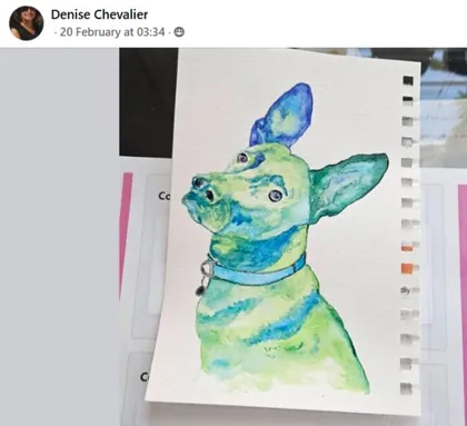 Student rainbow watercolor dog portrait