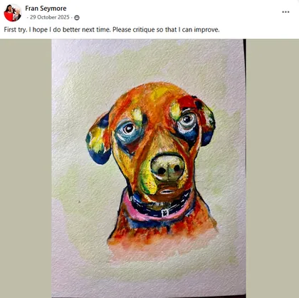 Student rainbow watercolor dog portrait
