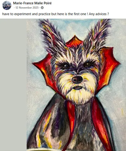 Student rainbow watercolor dog portrait