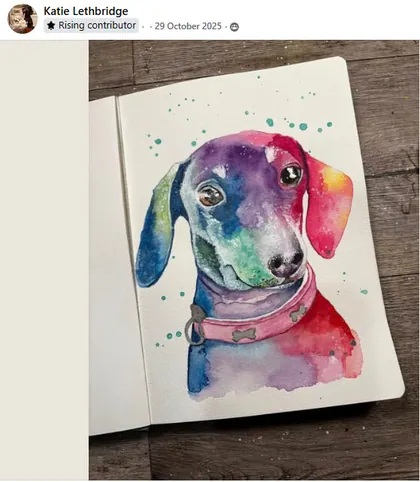 Student rainbow watercolor dog portrait