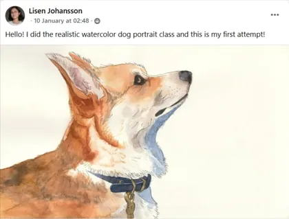 Student realistic watercolor dog portrait