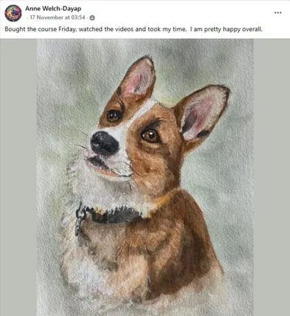Student realistic watercolor dog portrait