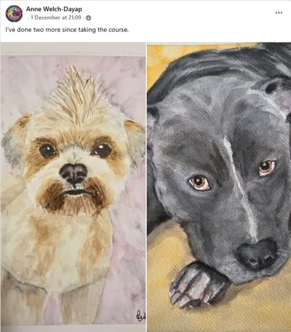 Student realistic watercolor dog portrait