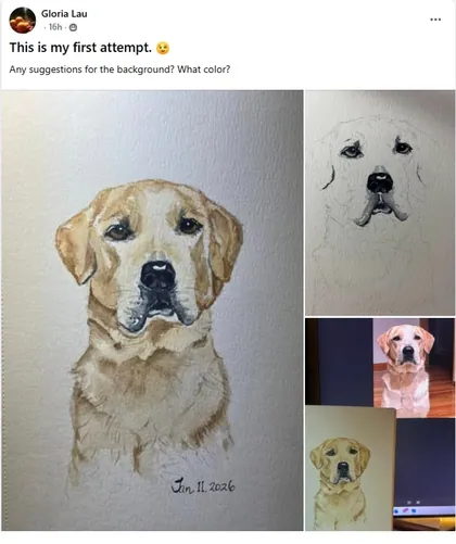 Student realistic watercolor dog portrait