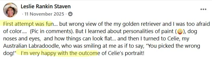 Facebook comment from a student describing what she learned in the class